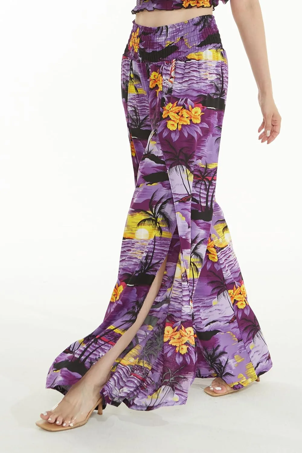 Lady High Slit Wide Leg Pants in Tropical Sunset