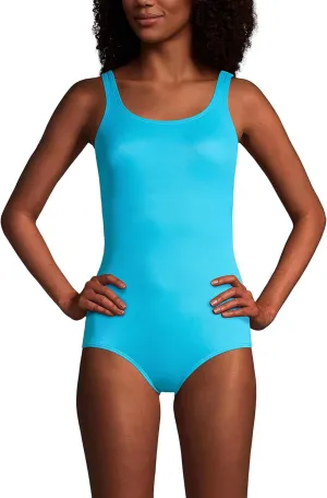 Lands' End Women's Tummy Control Chlorine Resistant Scoop Neck Soft Cup Tugless Sporty One Piece Swimsuit