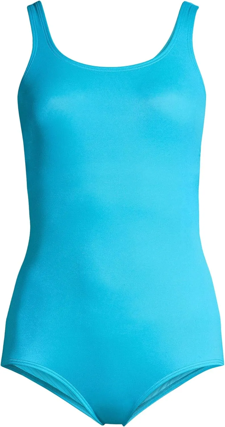 Lands' End Women's Tummy Control Chlorine Resistant Scoop Neck Soft Cup Tugless Sporty One Piece Swimsuit