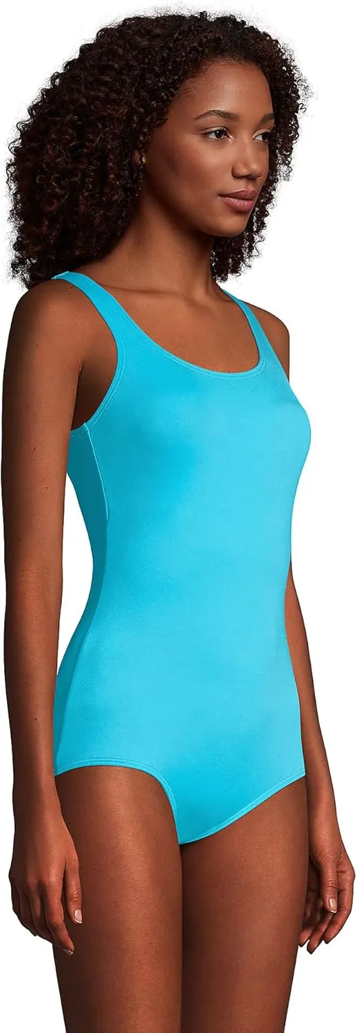 Lands' End Women's Tummy Control Chlorine Resistant Scoop Neck Soft Cup Tugless Sporty One Piece Swimsuit