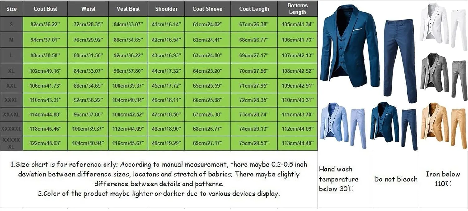 LCMTWX Men'S Suits Slim 3 Suit Business Wedding Party Jacket Vest & Pants Coat Big And Tall Suits For Men 3 Piece Suit 3