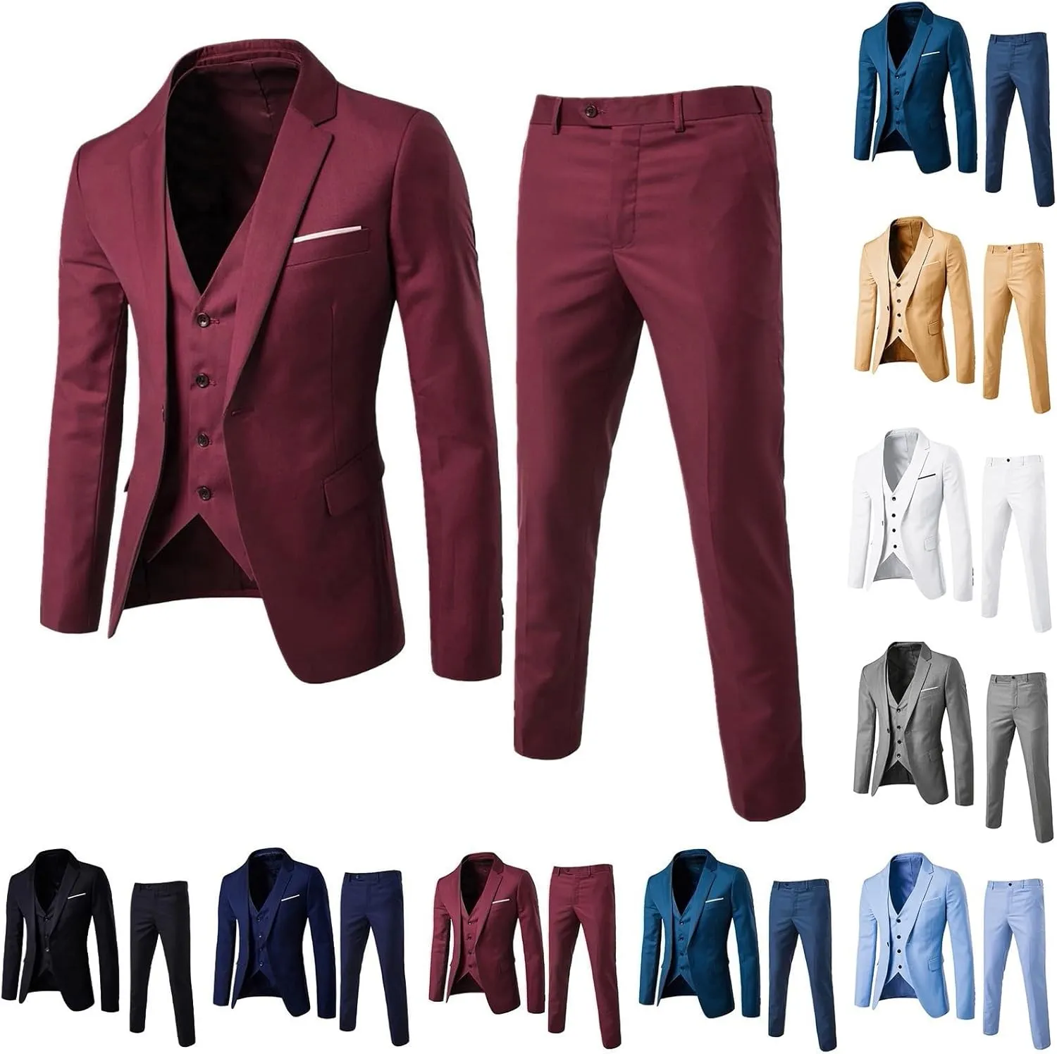 LCMTWX Men'S Suits Slim 3 Suit Business Wedding Party Jacket Vest & Pants Coat Big And Tall Suits For Men 3 Piece Suit 3