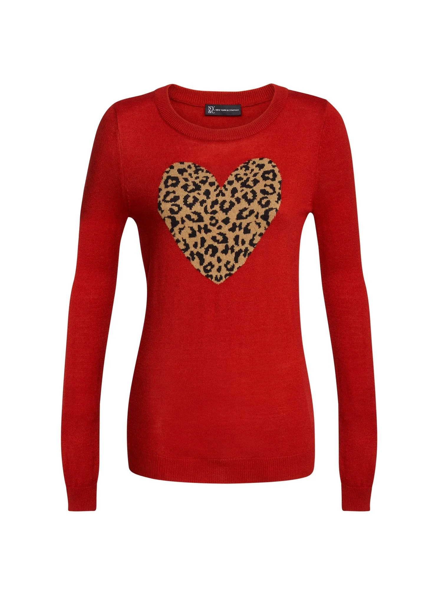 Leopard-Print Heart Crewneck Sweater