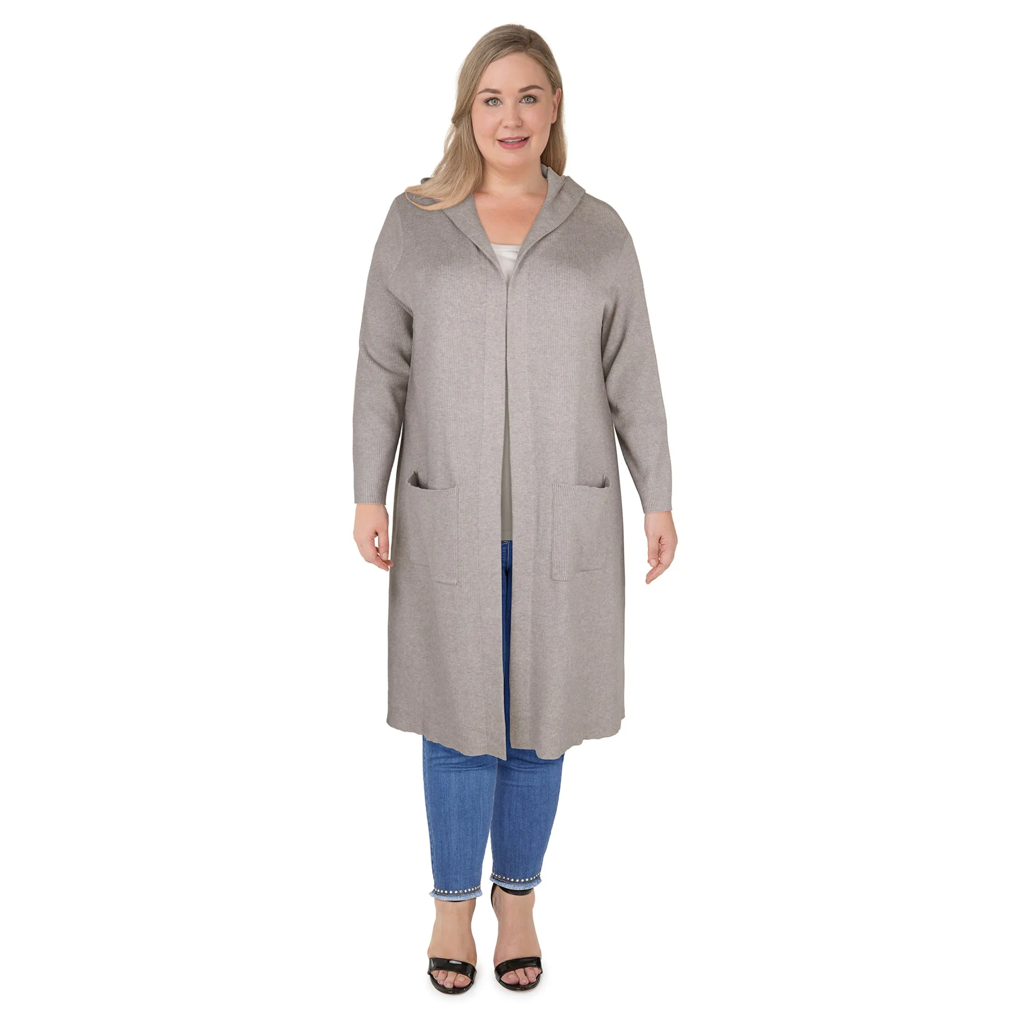 lily morgan Women's Plus Hooded Long Cardigan
