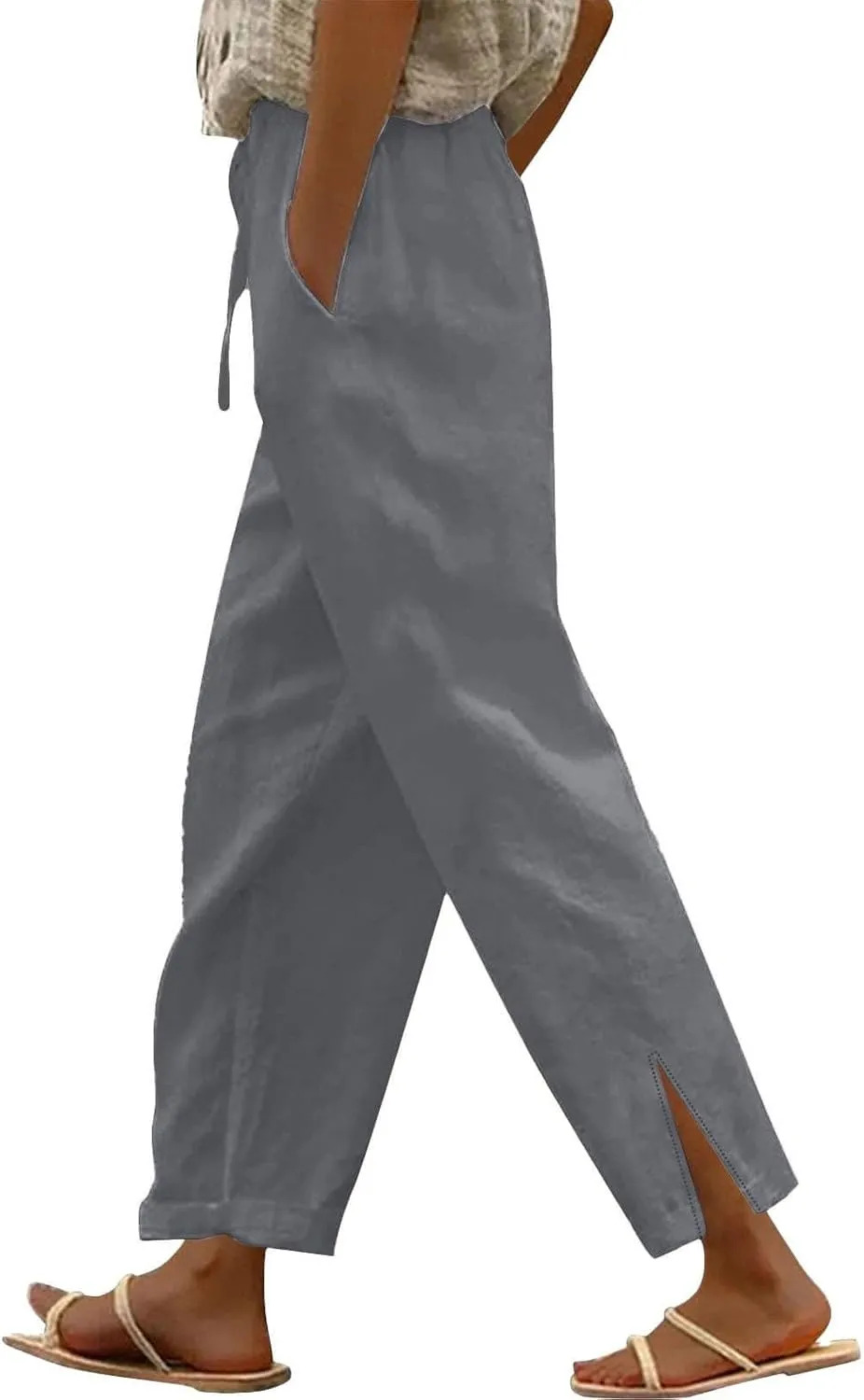 Linen Pants Women High Waist Elastic Straight Leg Lounge Pant 2025 Summer Casual Loose Lightweight Beach Trousers