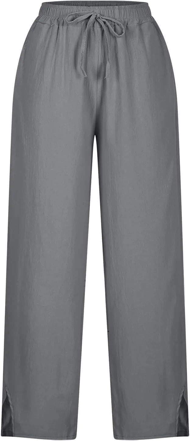 Linen Pants Women High Waist Elastic Straight Leg Lounge Pant 2025 Summer Casual Loose Lightweight Beach Trousers