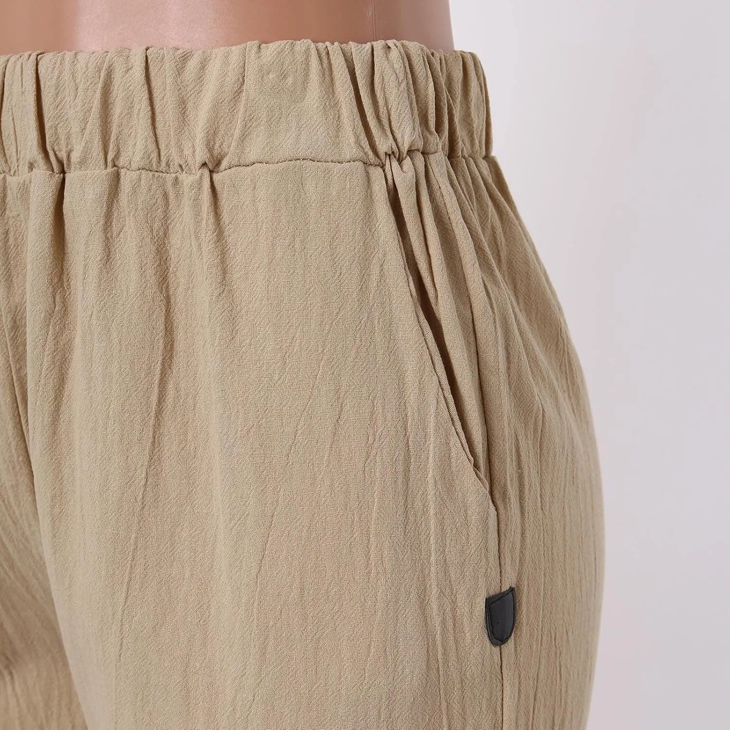 Linen Pants Women Summer Elastic Waist Straight Leg Lounge Pants Solid Color Lightweight Trendy Trousers with Pocket
