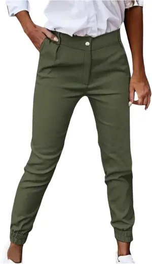 Linen Pants Womens Cotton High Waist Button Casual Pants Slim 2025 Trendy Spring Cropped Trousers with Pockets