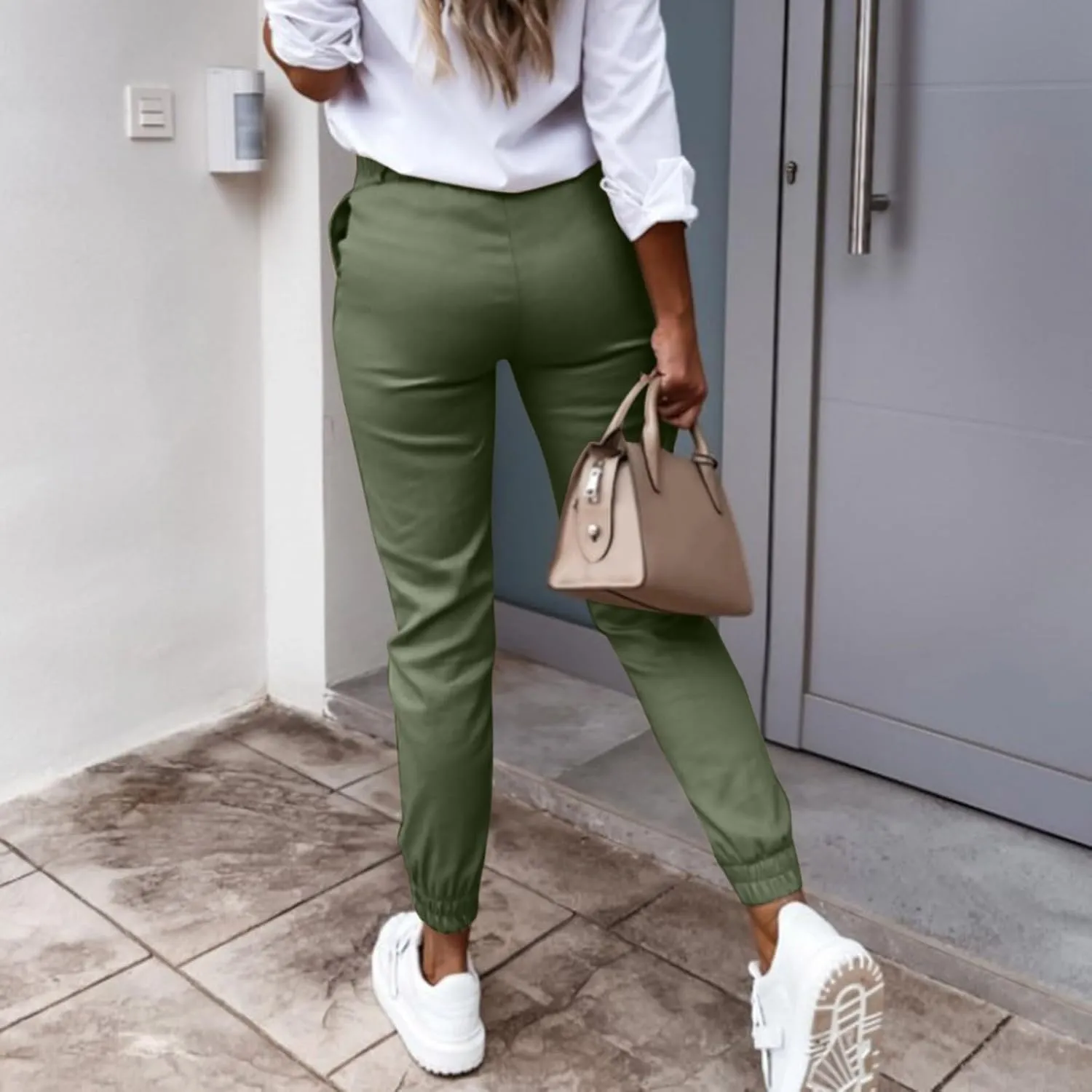 Linen Pants Womens Cotton High Waist Button Casual Pants Slim 2025 Trendy Spring Cropped Trousers with Pockets