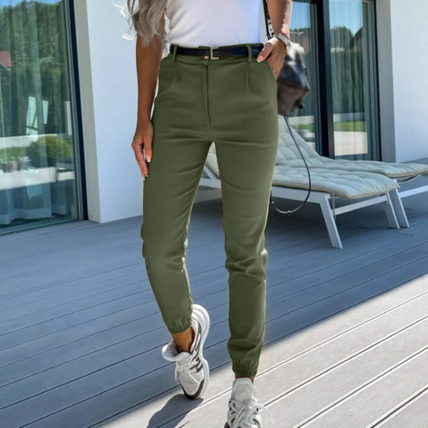 Linen Pants Womens Cotton High Waist Button Casual Pants Slim 2025 Trendy Spring Cropped Trousers with Pockets