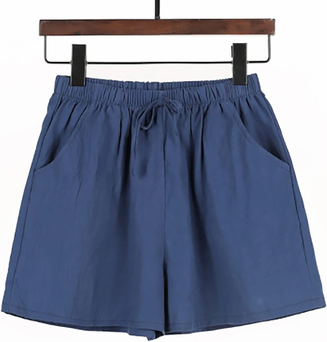 Linen Shorts for Women Plus Size Casual Pull On Pants Beach Lightweight Summer Boho Drawstring Trousers