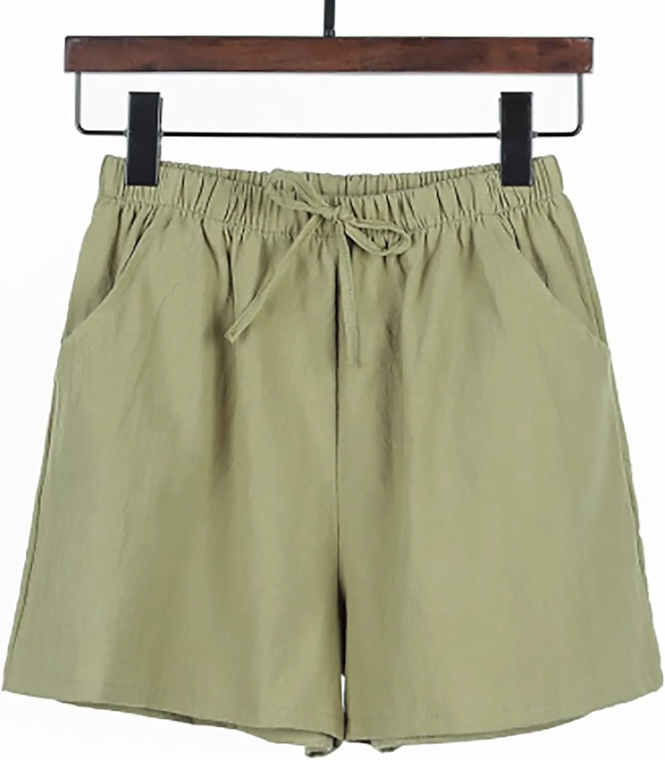 Linen Shorts for Women Plus Size Casual Pull On Pants Beach Lightweight Summer Boho Drawstring Trousers