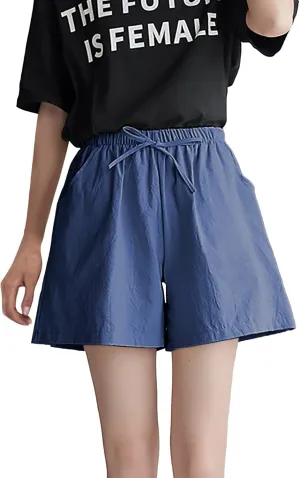 Linen Shorts for Women Plus Size Casual Pull On Pants Beach Lightweight Summer Boho Drawstring Trousers