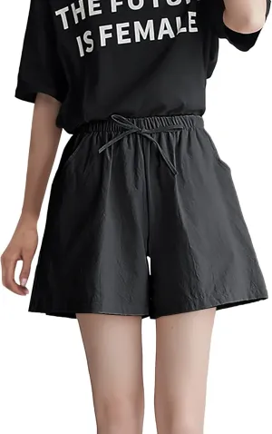 Linen Shorts for Women Plus Size Casual Pull On Pants Beach Lightweight Summer Boho Drawstring Trousers