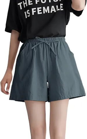 Linen Shorts for Women Plus Size Casual Pull On Pants Beach Lightweight Summer Boho Drawstring Trousers