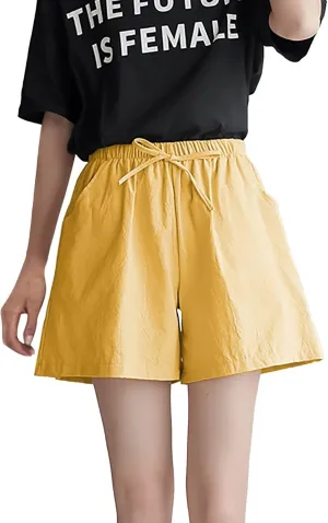 Linen Shorts for Women Plus Size Casual Pull On Pants Beach Lightweight Summer Boho Drawstring Trousers