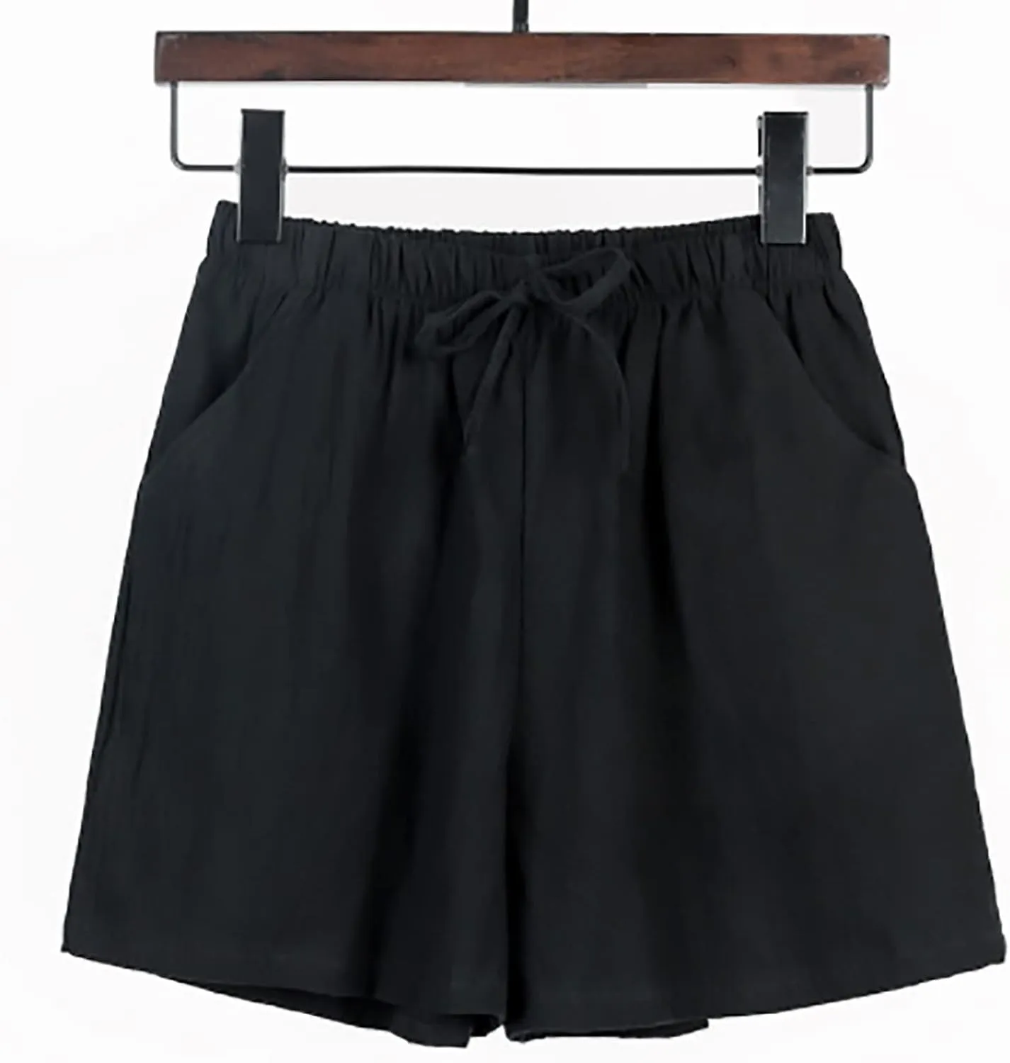 Linen Shorts for Women Plus Size Casual Pull On Pants Beach Lightweight Summer Boho Drawstring Trousers