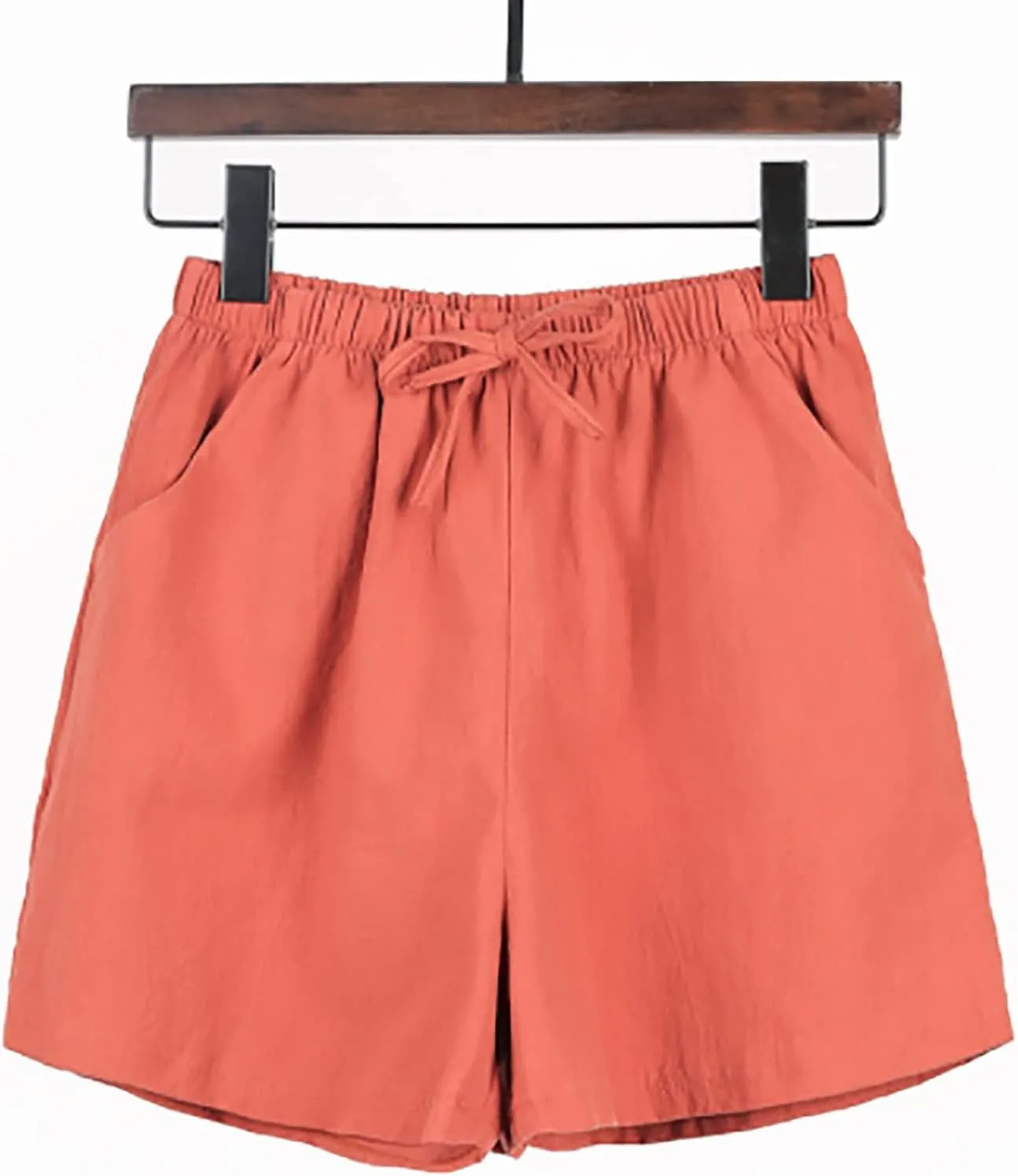 Linen Shorts for Women Plus Size Casual Pull On Pants Beach Lightweight Summer Boho Drawstring Trousers