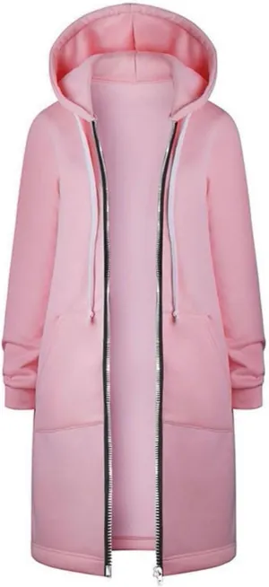 Long Hoodie for Women Zip Up Drawstring Fleece Warm Oversized Sweatshirt Jackets Fall Winter Open Front Cardigan Coat