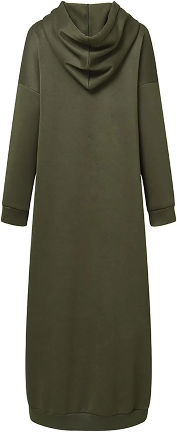 Long Hoodies for Women Solid Color Muslim Prayer Dress Drawstring Long Sleeve Oversized Hooded Sweatshirts Pullover Clothes