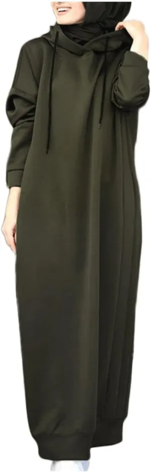 Long Hoodies for Women Solid Color Muslim Prayer Dress Drawstring Long Sleeve Oversized Hooded Sweatshirts Pullover Clothes