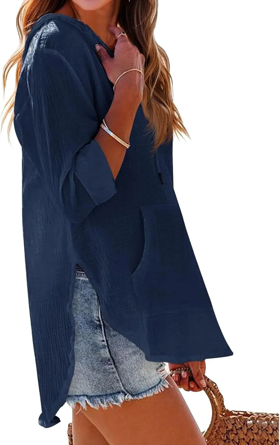 Long Sleeve Shirts for Women Casual V Neck Linen T Shirts Lightweight Pullover Tops Hoodie Sweatshirts Beach Cover Up