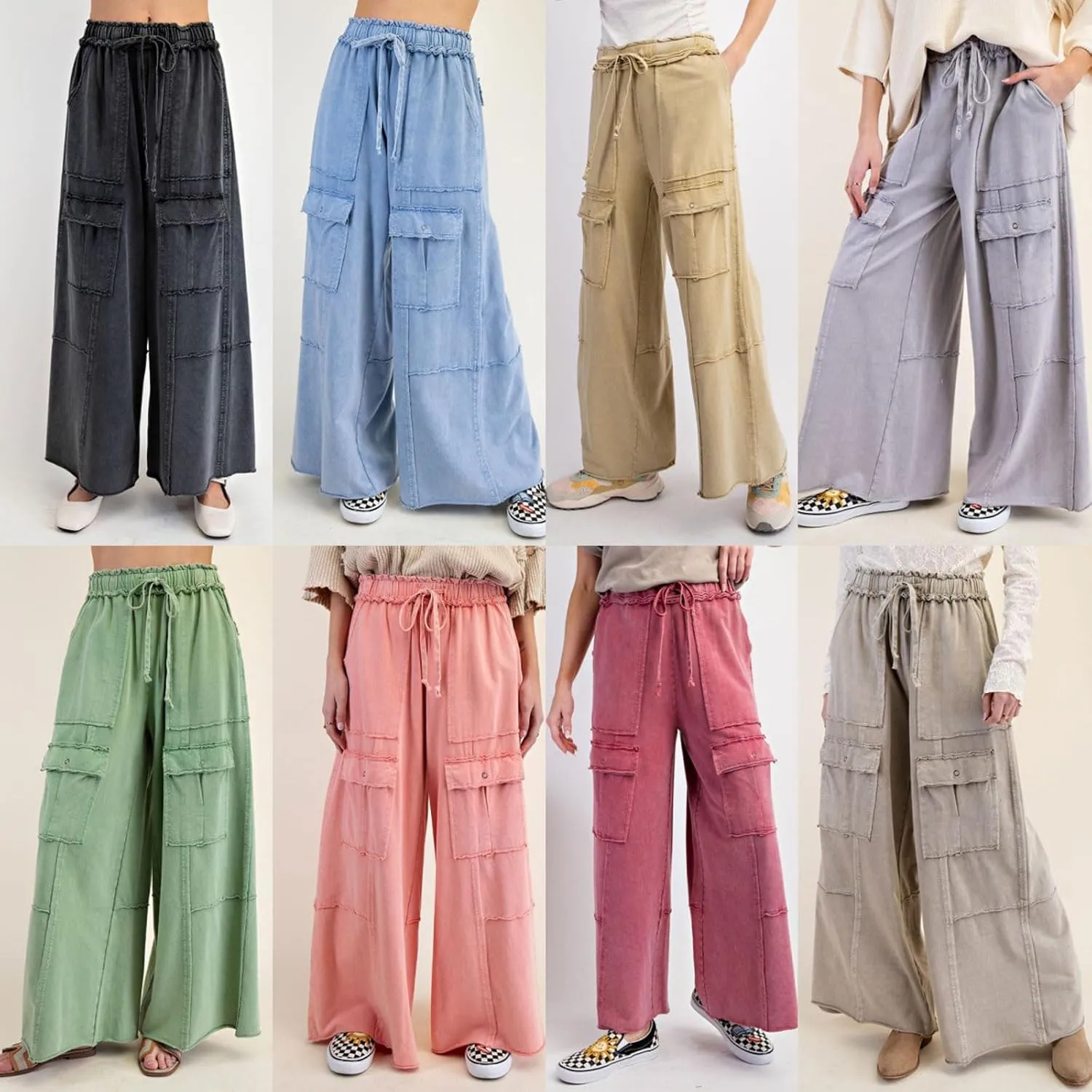 loveimgs Women 2025 Baggy High Waisted Wide Leg Cargo Pants Pockets Y2k Utility Pants Palazzo Sweatpants Slacks Trousers