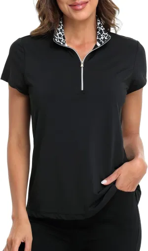 LRD Women's Golf Polo Shirts Short Sleeve Tennis Shirt UPF 30 Quarter Zip Up