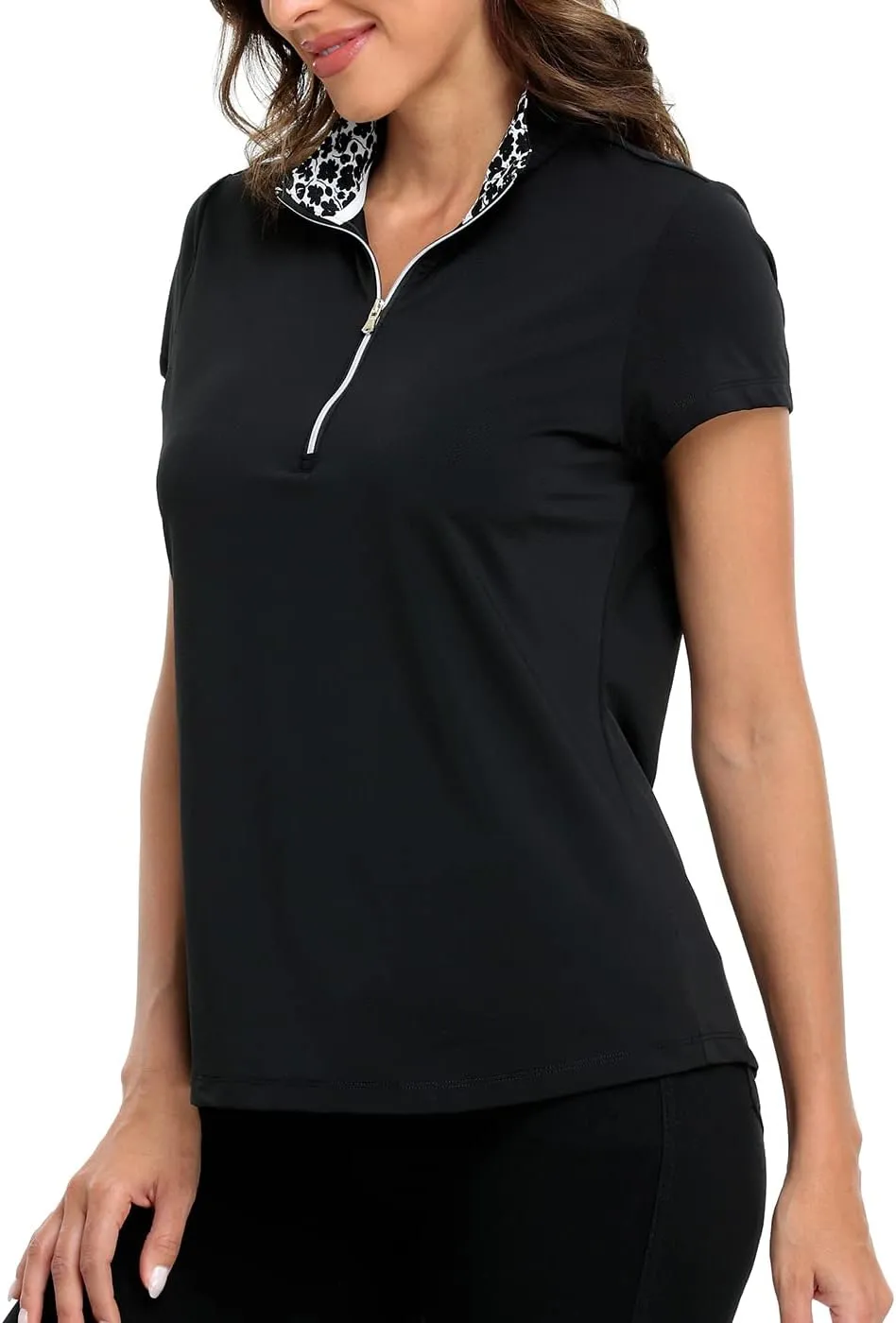 LRD Women's Golf Polo Shirts Short Sleeve Tennis Shirt UPF 30 Quarter Zip Up