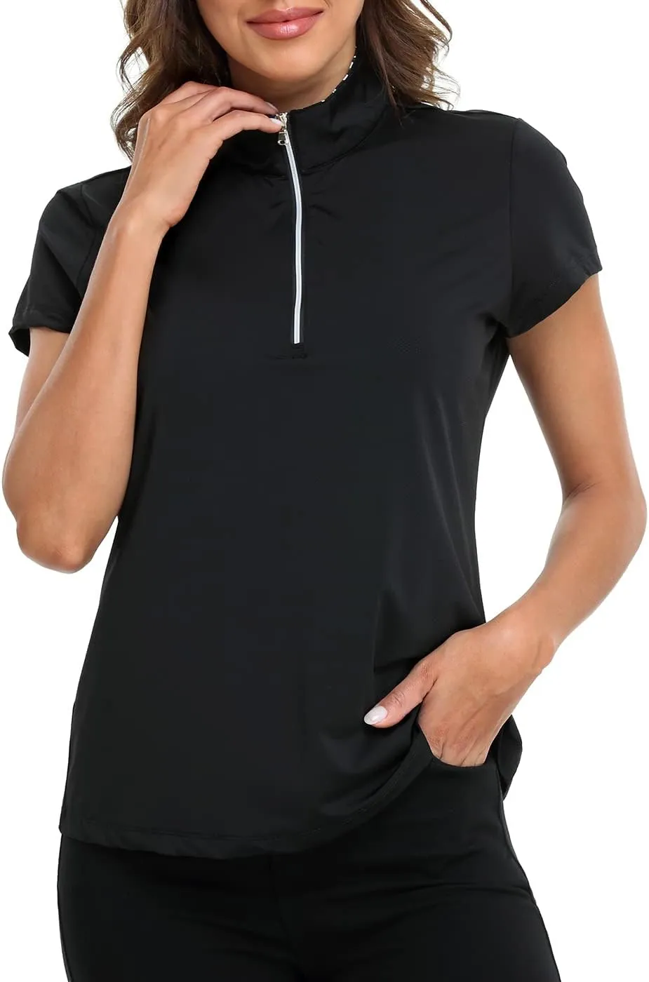 LRD Women's Golf Polo Shirts Short Sleeve Tennis Shirt UPF 30 Quarter Zip Up