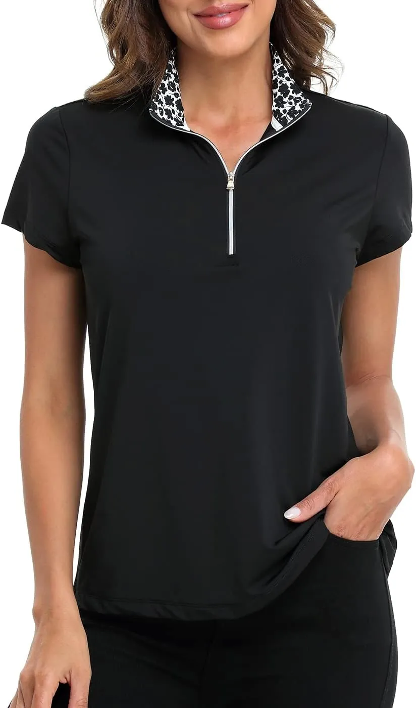 LRD Women's Golf Polo Shirts Short Sleeve Tennis Shirt UPF 30 Quarter Zip Up
