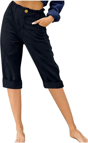 LRMQS Womens Capri Pants Summer Trendy Casual Elastic Waist Cropped Trouser Fashion Resort Wear Beach Vacation Capris Clothes