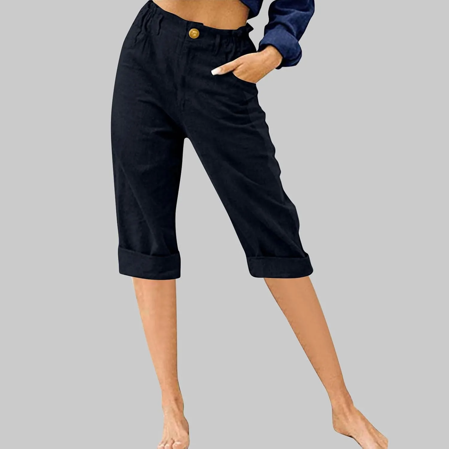 LRMQS Womens Capri Pants Summer Trendy Casual Elastic Waist Cropped Trouser Fashion Resort Wear Beach Vacation Capris Clothes