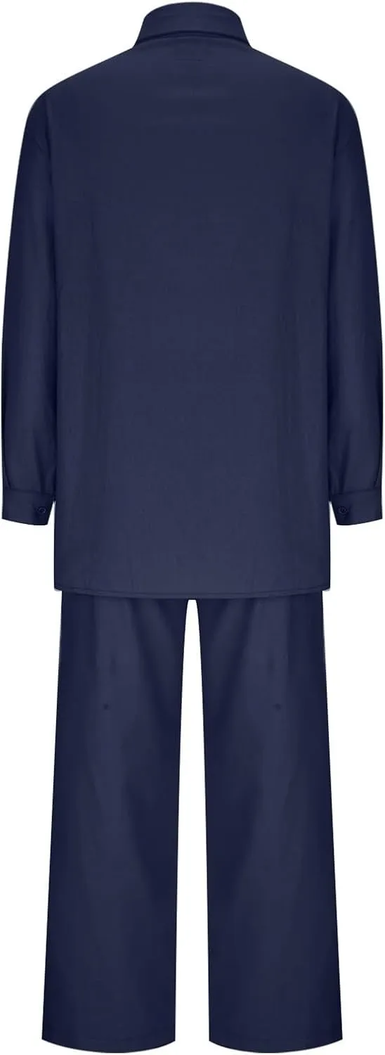 maisdgop Womens 2 Piece Outfits Summer Cotton Linen Set Casual Long Sleeve Button down Shirts and Pants Suits with Pockets