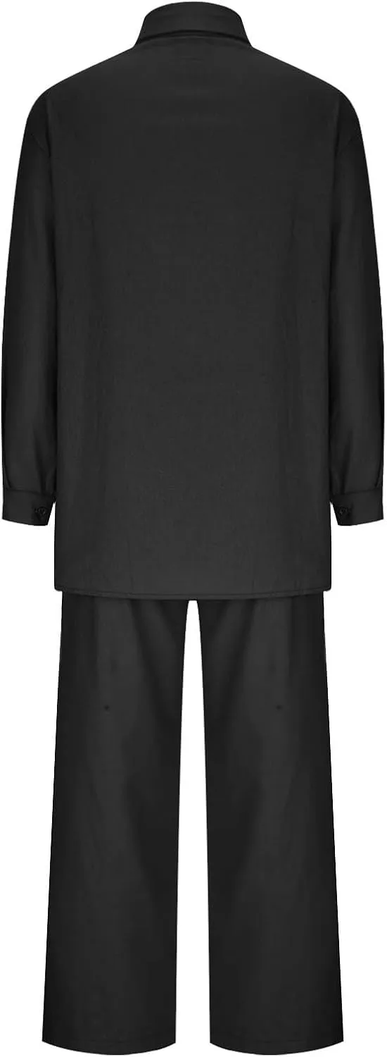 maisdgop Womens 2 Piece Outfits Summer Cotton Linen Set Casual Long Sleeve Button down Shirts and Pants Suits with Pockets