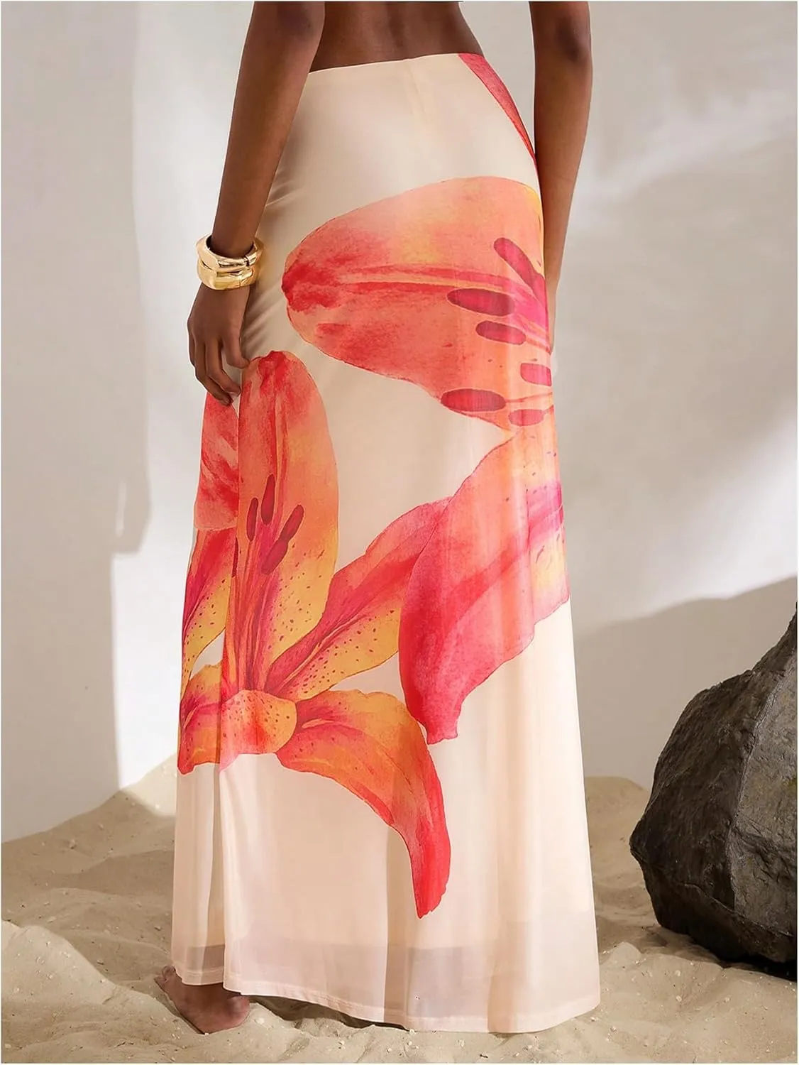 MakeMeChic Floral Maxi Skirt for Women 2025 Mesh Y2k Summer Beach Long Skirt
