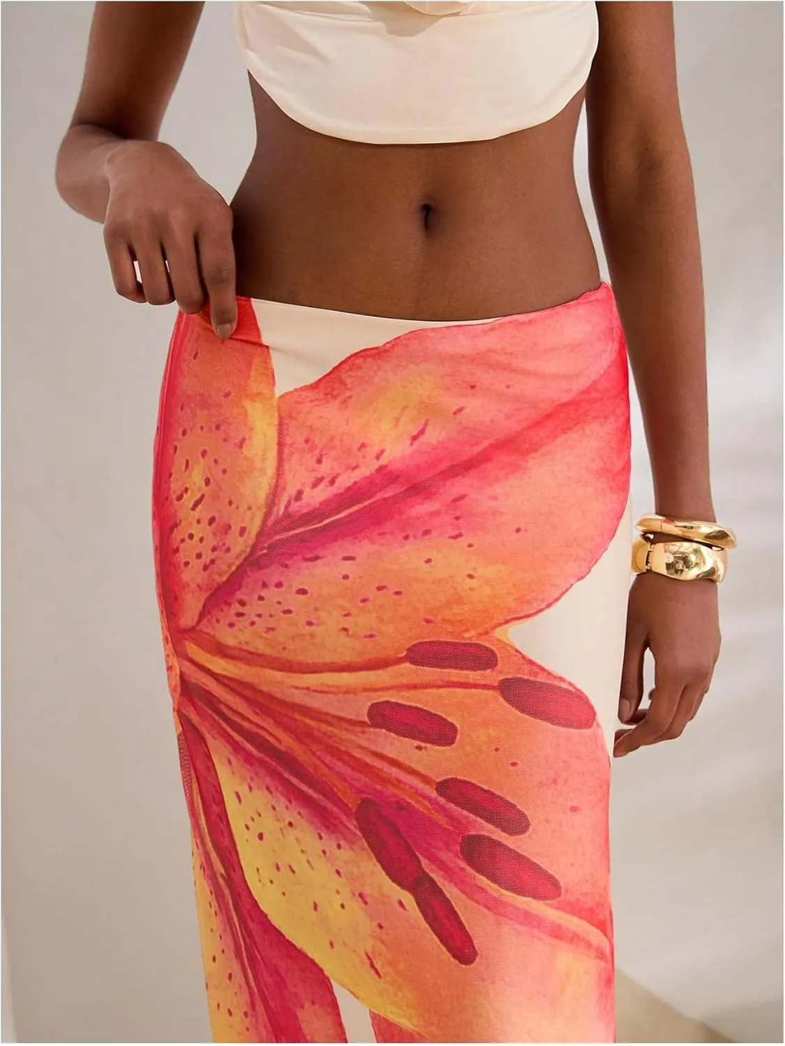 MakeMeChic Floral Maxi Skirt for Women 2025 Mesh Y2k Summer Beach Long Skirt