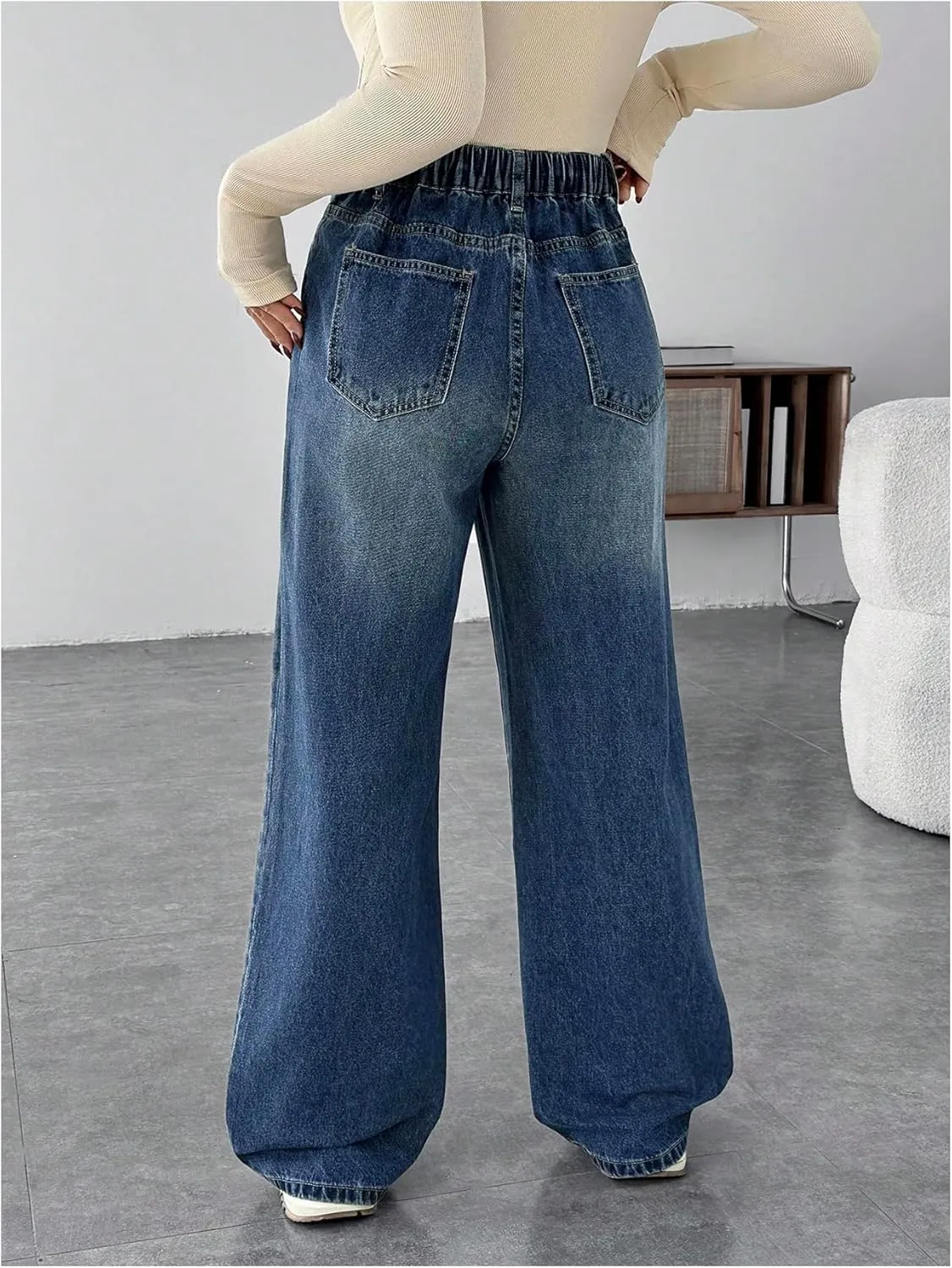MakeMeChic Women's Maternity Denim Pants Over The Belly Wide Leg Straight Pregnancy Jeans