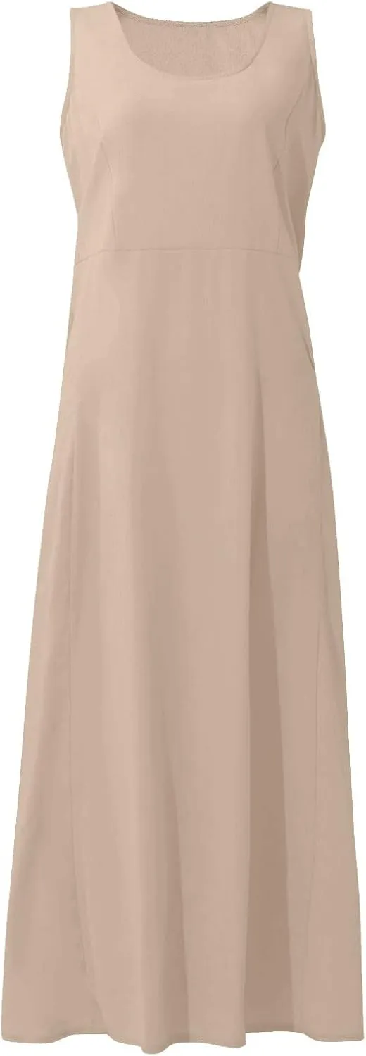 Maxi Dress for Women,2024 Summer Trendy Plain Plus Size Cotton Linen Dress,Casual Crewneck Sleeveless Flowy Sundress
