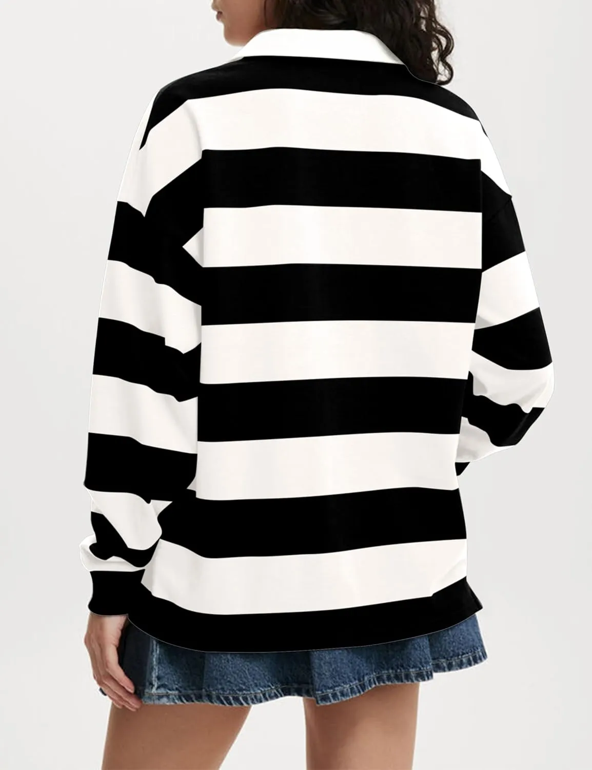 Meladyan Womens Oversized Striped Polo Sweatshirt Long Sleeve V Neck Lapel Collared Polo Shirts 2024 Fall Fashion Clothing
