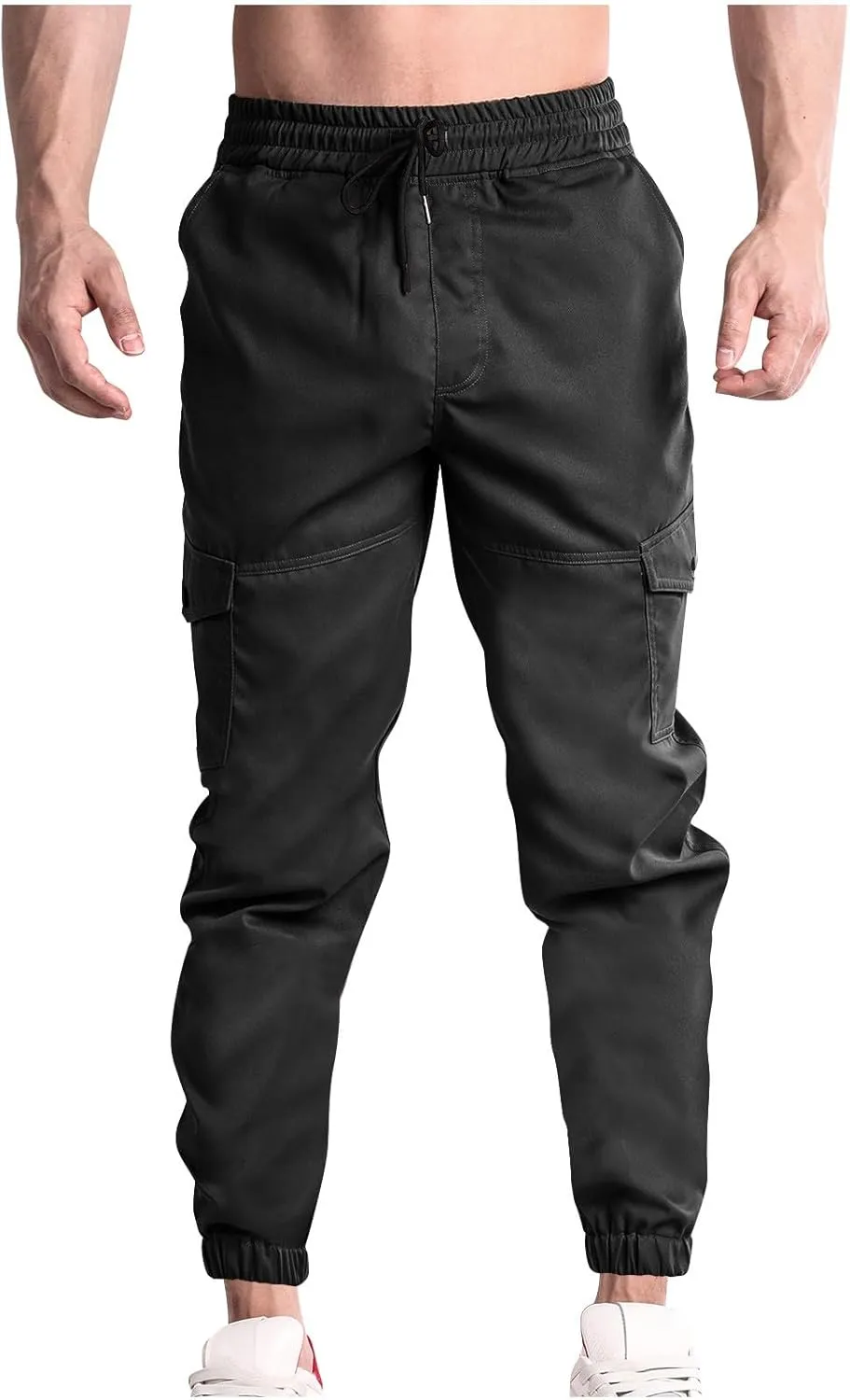 Men Cargo Jogger Pants Stretch Sweatpants Slim Fit Tactical Pants with Zipper Pockets Casual Elastic Waist Trousers