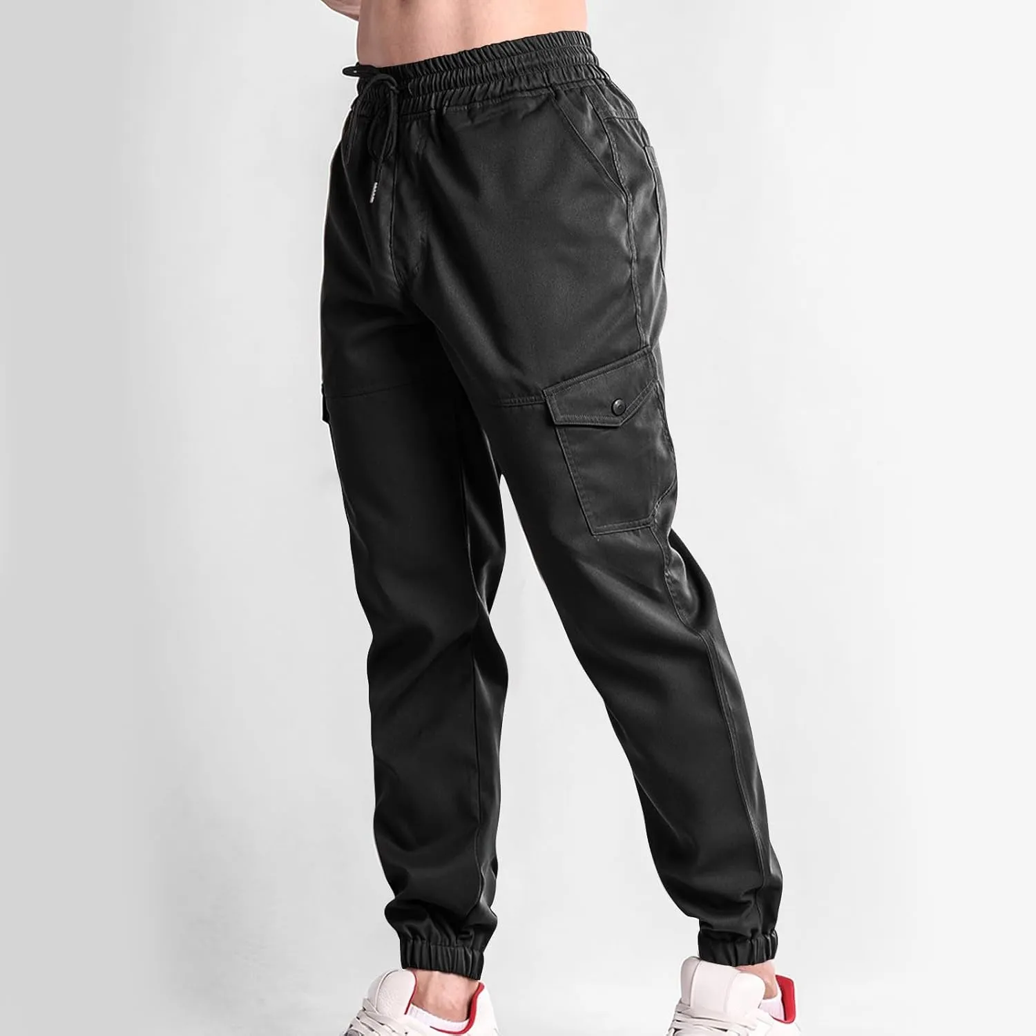 Men Cargo Jogger Pants Stretch Sweatpants Slim Fit Tactical Pants with Zipper Pockets Casual Elastic Waist Trousers