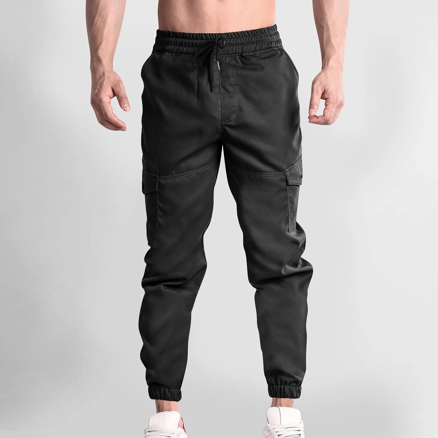 Men Cargo Jogger Pants Stretch Sweatpants Slim Fit Tactical Pants with Zipper Pockets Casual Elastic Waist Trousers