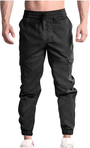 Men Cargo Jogger Pants Stretch Sweatpants Slim Fit Tactical Pants with Zipper Pockets Casual Elastic Waist Trousers