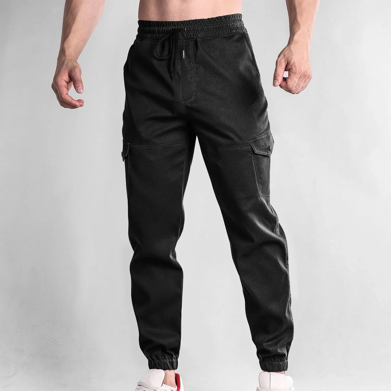 Men Cargo Jogger Pants Stretch Sweatpants Slim Fit Tactical Pants with Zipper Pockets Casual Elastic Waist Trousers