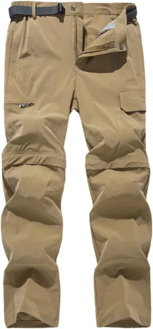 Men Cargo Pants Regular Fit Solid Quick Dry Zip Off Straight Legs Casual Multi Pockets Work Utility Loose Trouser