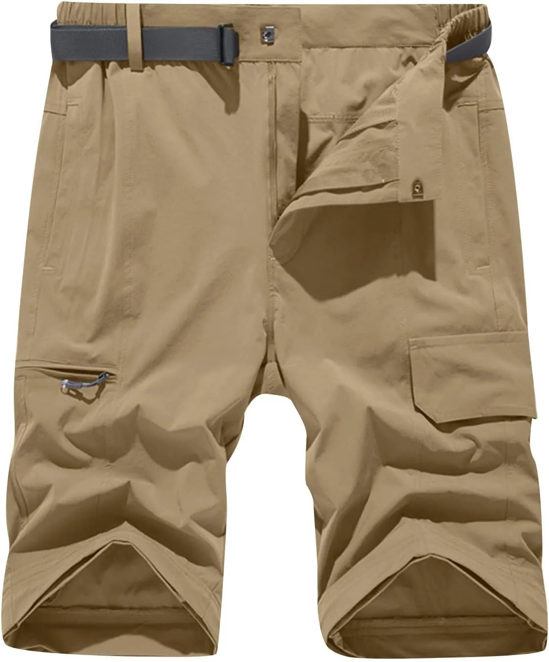 Men Cargo Pants Regular Fit Solid Quick Dry Zip Off Straight Legs Casual Multi Pockets Work Utility Loose Trouser