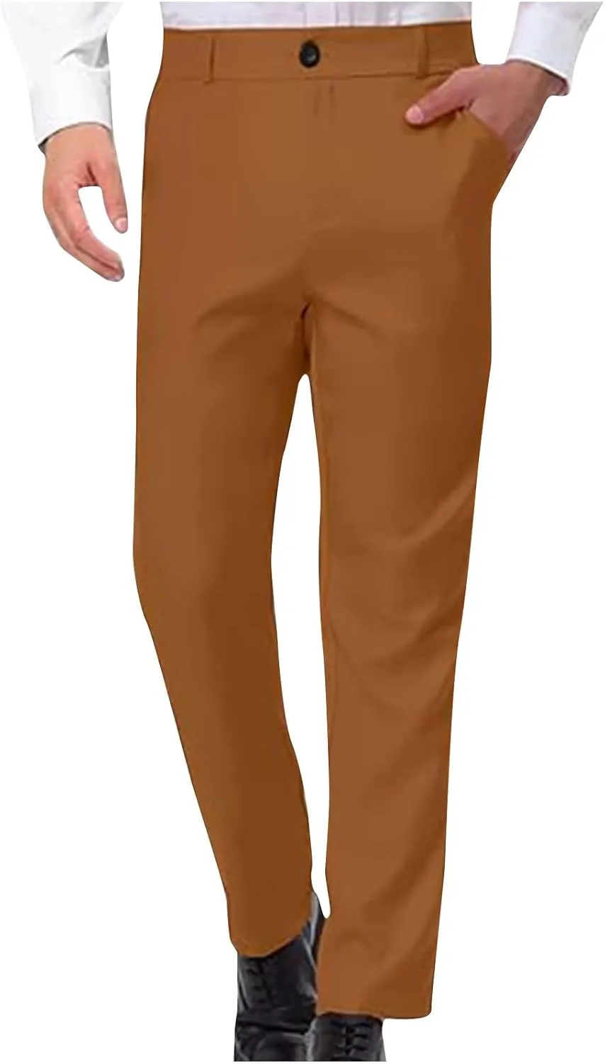 Men Suit Pant Flat Front Slim Fit Dress Pants Business Casual Cinch Bottom Tapered Chino Pants with Elastic Waistband