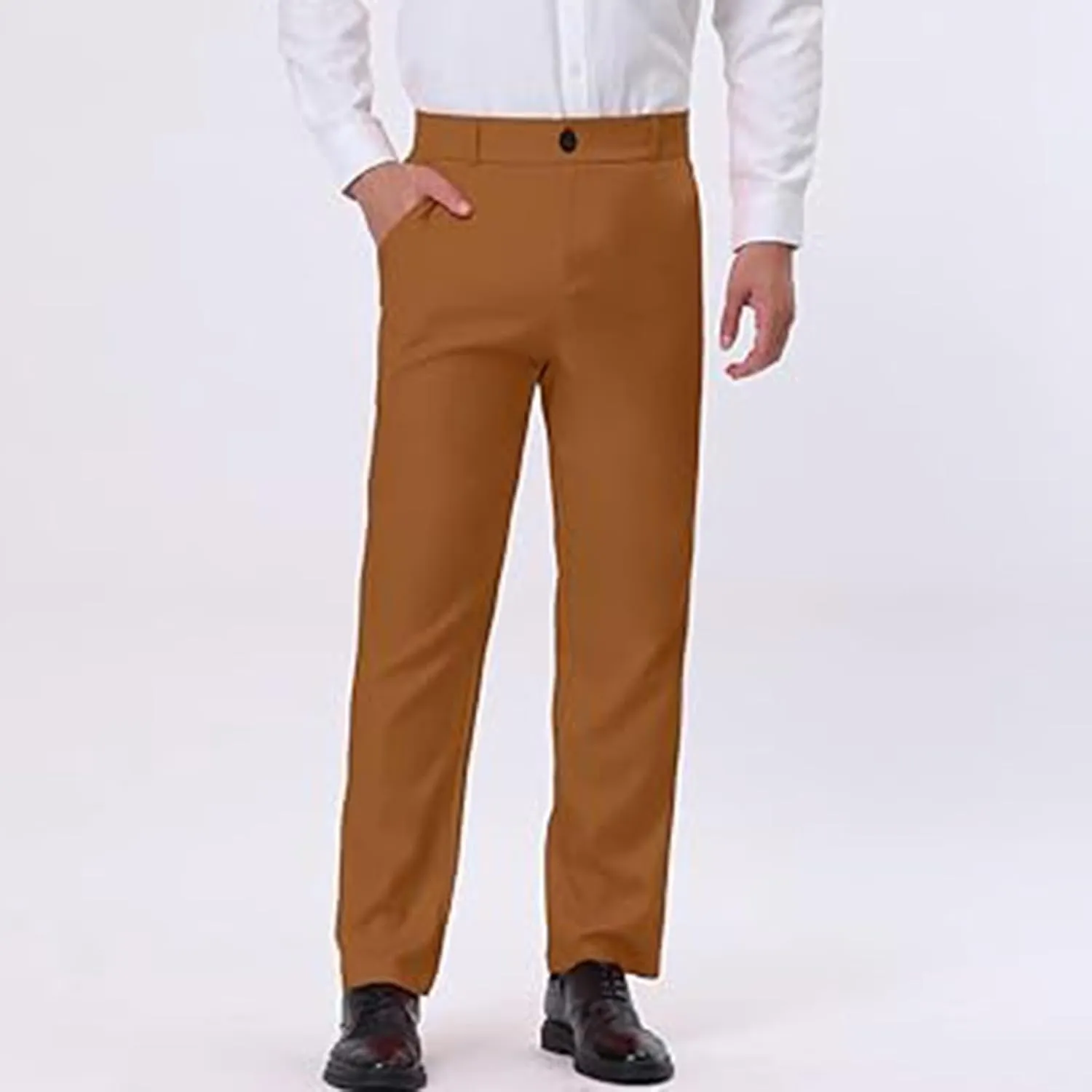 Men Suit Pant Flat Front Slim Fit Dress Pants Business Casual Cinch Bottom Tapered Chino Pants with Elastic Waistband