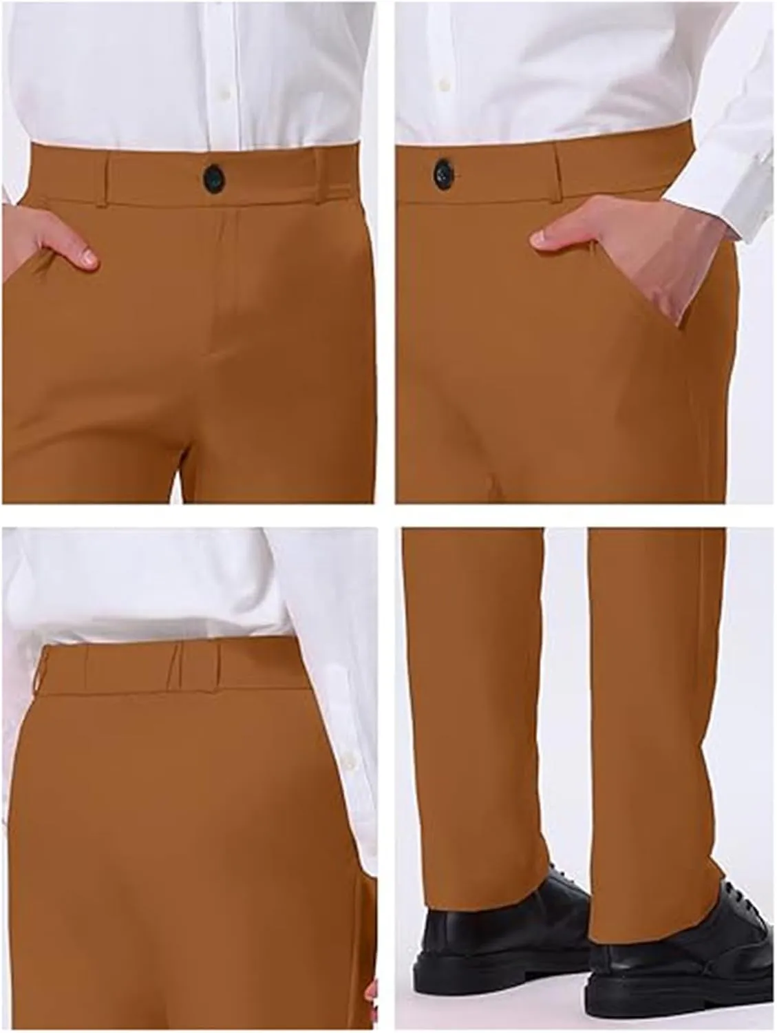 Men Suit Pant Flat Front Slim Fit Dress Pants Business Casual Cinch Bottom Tapered Chino Pants with Elastic Waistband
